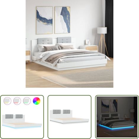 vidaXL LED-Leuchten - Bettgestell mit Kopfteil und LED-Leuchten Weiß 180x200 cm (1/5)