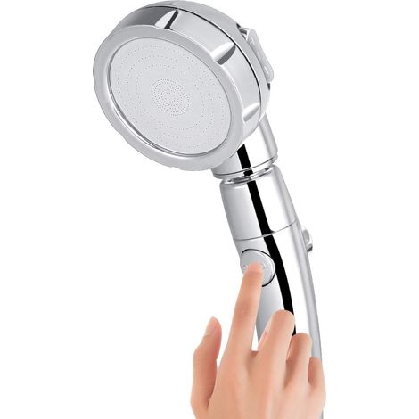Sollbry Cabezal de ducha de mano de 3 modos con botón de parada, rotación de 360°, ahorro de agua, universal, alta presión, ABS + acero inoxidable. (1/5)