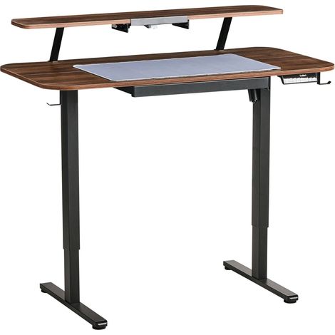 Scrivania elettrica con tappetino per mouse, altezza regolabile, funzioni di seduta e in piedi, stile scandinavo moderno, 120 x 60 cm, porta USB, piano marrone e gambe nere Wilbanks (1/5)