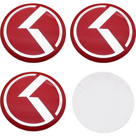 (Autocollant rouge K, 56 mm pour jante) - Lot de 4 autocollants emblème KIA pour jantes de voiture, cache-moyeu, accessoires de personnalisation de jantes. (1/5)