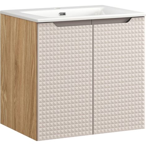 Waschtisch 60 cm in Eiche mit beige, LONDON-56-BEIGE, mit Waschbecken (1/5)