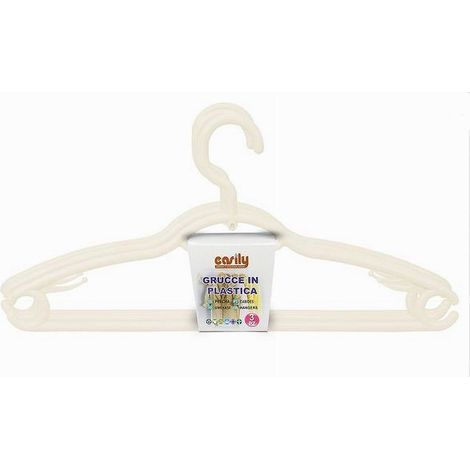 TRADE SHOP - Set 3pz Grucce In Plastica Stampelle Appendi Abiti Pantaloni Giacche Beige 79331 - (1/2)