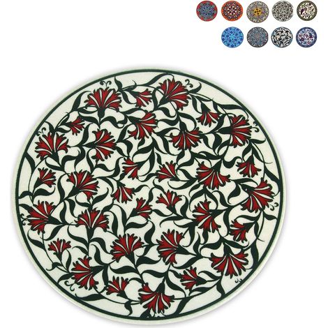 Dessous de plat rond en céramique peint à la main 17x1 cm Suli - Vert foncé