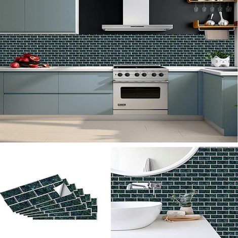Parement Adhésif Vert Forêt 30x15cm - Kit de 12 PVC Marbre Résistant Taches & Graisses - Style Européen de Luxe pour Mur (1/5)