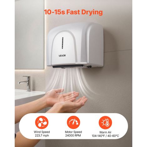 Sèche-Mains Automatique Mural 1300 W avec Filtre HEPA, Sèche-Mains Électrique pour Salle de Bain, Maison, Bureau à Domicile et Mais… (1/5)