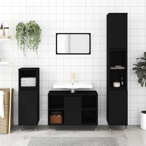 Badschrank Schwarz 30x30x100 cm Holzwerkstoff