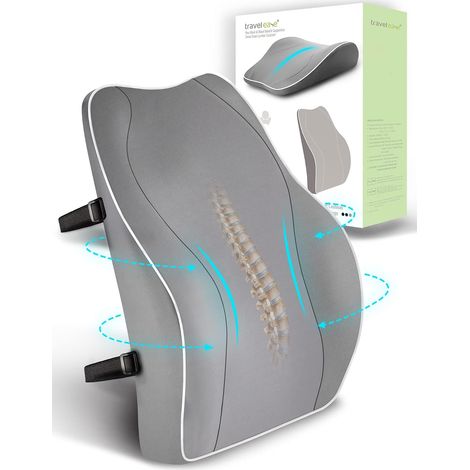 Ergonomic Lumbar Support Cushion, Memory Foam Back Support for Car Seat Office Chair, Back Support with Antistatic Coating and Double Adjustable Straps, Grey (1/5)