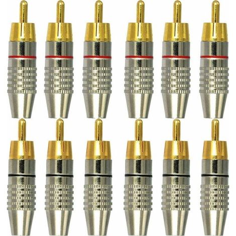 12 Stück RCA-Stecker, RCA-Audio-Video-Stecker, RCA-Audio-Anschlussklemmen, lötfreie RCA-Stecker, RCA-Klinkenstecker (1/4)