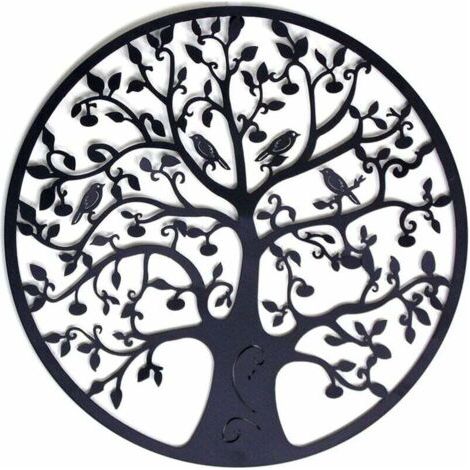 Metall-Wanddekoration, Baum des Lebens, Metall-Wanddekoration, Metall-Wanddekoration, Heimdekoration, Wandbehänge, 30 x 30 cm, Schwarz, Schwarz