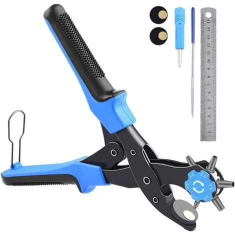 Perforatrice En Cuir, Perforatrice De Ceinture, Pince Rotative Robuste Avec 2 Plaques Supplémentaires Et Règle, 2mm, 2,5mm, 3mm, 3,5mm, 4mm, 4,5mm for L'artisanat, La Carte, Le Caoutchouc(Blue) (1/5)