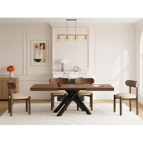 Table à manger extensible 6 à 10 personnes en MDF et métal - Naturel foncé et noir - CATONAV (1/4)
