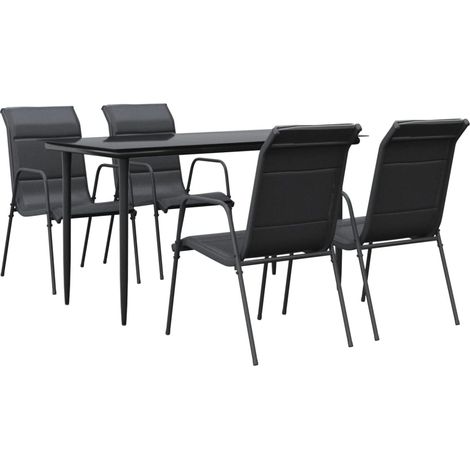Maison Exclusive - 5-tlg. Garten-Essgruppe Schwarz Stahl und Text