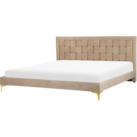 Letto Matrimoniale con Struttura Imbottita di Velluto Taupè 180 x 200 cm Limoux