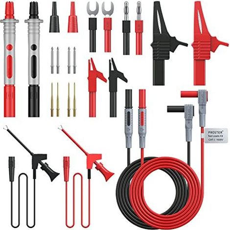 24-in-1 Multimeter-Testkabel-Zubehör – CAT III 1000V Silikonkabel, austauschbare Messspitzen, Federhaken, Krokodilklemmen, Bananenstecker für Reparaturen, SMD, Kfz-Zubehör (1/5)