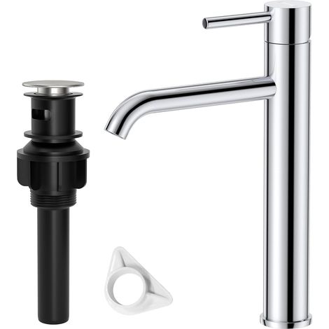 Janlemny Chrome High Rise Basin Mixer Tap with Pop Up Waste Monobloc Single Lever Vessel Sink Tap UK G1/2 Standard