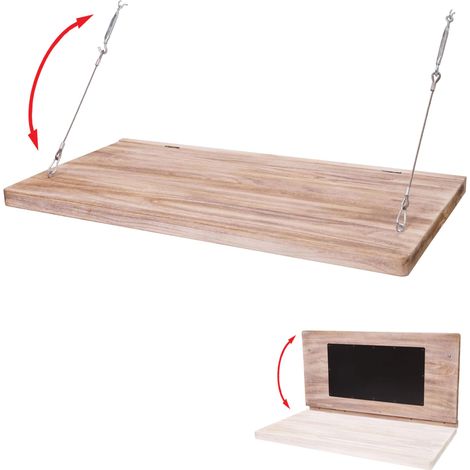 Table murale HWC-H48, table murale pliante Étagère murale Table avec tableau, pliable Bois massif (1/5)