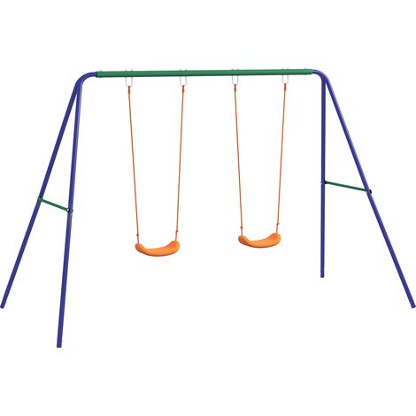 Balançoire portique enfant 2 places, structure acier, charge max 90 kg, multicolore, jeux extérieur jardin (1/5)