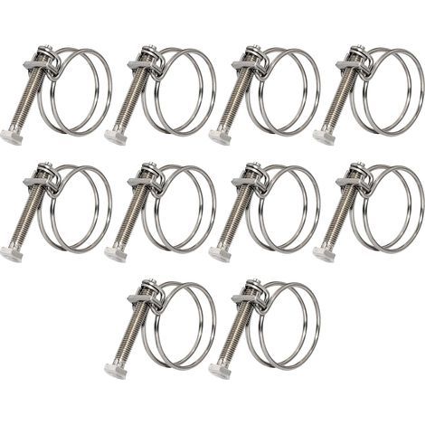 Packung mit 10 verstellbaren Doppeldraht-Schlauchschellen aus Edelstahl für 55-60 mm Rohre (1/5)