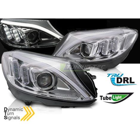 Paire de feux phares Mercedes Classe C W205 14-18 DRL LTI LED Chrome-40639359 (1/4)