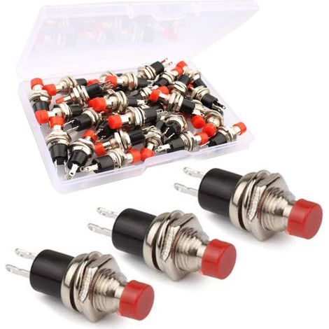 Mini interruttore a pulsante momentaneo SPST rosso da 7 mm, 30 pezzi, mini interruttore a pulsante rotondo on/off, 1A 250V AC 2 pin, per modellismo ferroviario (1/4)