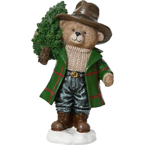 Kaemingk – Figurine de Noël ours en peluche avec sapin, 14,5 cm, polyrésine