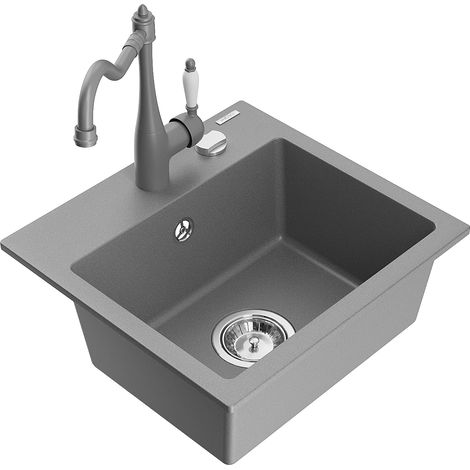 Mexen Milo lavello in granito a 1 vasca con miscelatore da cucina Carla, grigio - 6505-71-670700-71 (1/5)
