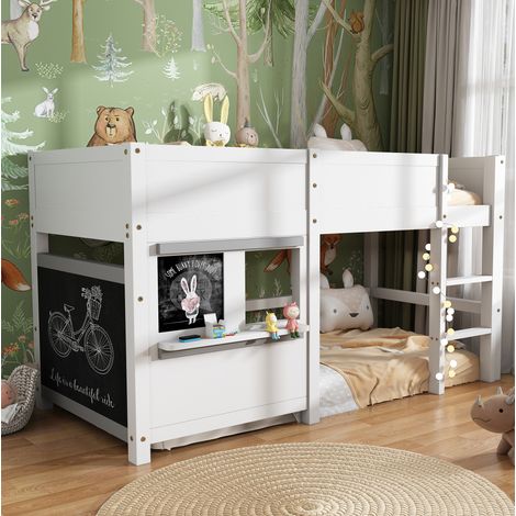 letto gioco 90x200 con lavagna e scaletta bianco HAVRYA (1/5)