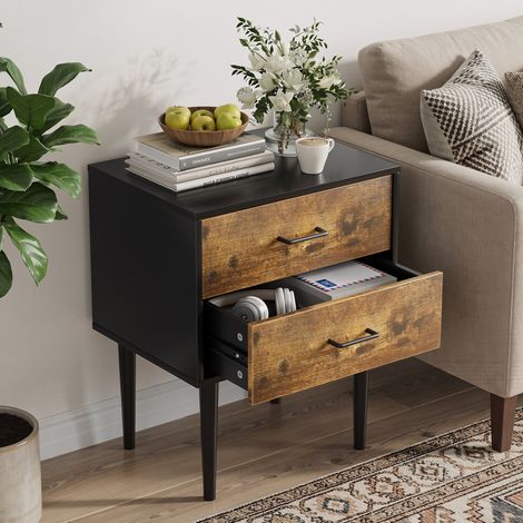 Comodino retrò con due cassetti, tavolino in stile industriale ideale per camere da letto, corridoi, soggiorni e camerette, colore marrone vintage, 51 x 38 x 66 cm, 1 pezzo