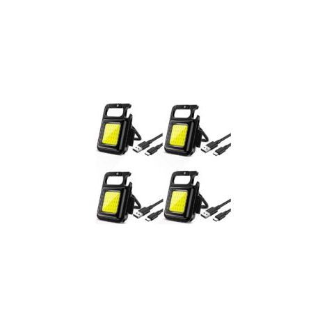Set di 4 mini lampade LED portatili ricaricabili, 500 lumen, portachiavi magnetico, luce da lavoro con supporto pieghevole per campeggio, riparazioni, emergenza [Classe energetica A+]