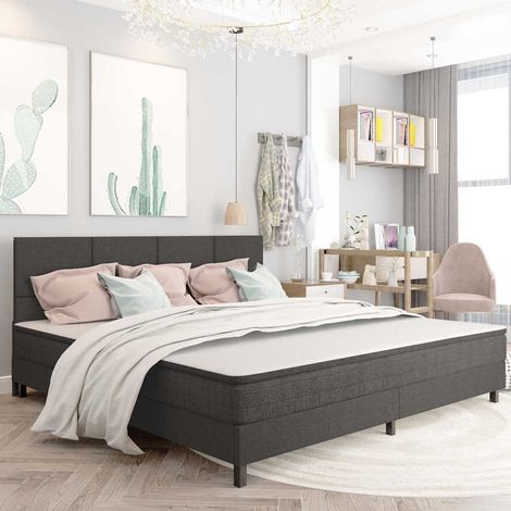 Cama box spring tela gris oscuro 200x200 cm (1/5)