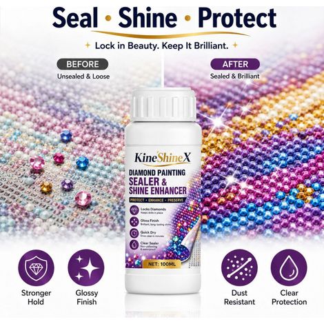 KineShineX Diamantmalerei-Überlack-Aufhellungsflüssigkeit, Schutzlack für fertige Diamantmalereien, Aufhellung der Strassmalerei-Oberfläche (1/4)