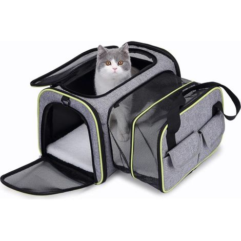 SABIR Sac Transport Chat Chien, Sac de Transport Extensible pour Chat Chien et Autres Animaux de Compagnie, Souple et Pliable avec Tapis en Laine pour Voyage en Avion/Voiture/Train 514329cm (1/5)