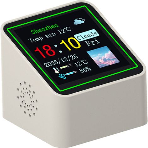 Intelligente Wetteruhr, elektronische Tischuhr mit WLAN und Echtzeit-Wetteranzeige, 1,54"-Bildschirm (240 × 240 Pixel), einstellbare Helligkeit, Nachtmodus, anpassbare Anzeige, Netzteil Typ C (weiß) (1/5)
