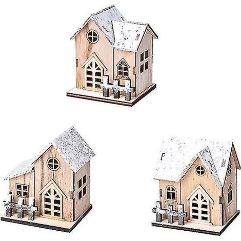 décorations de maison en bois sur le thème de Noël, maison en bois lumineuse, ornements de Noël (1/4)