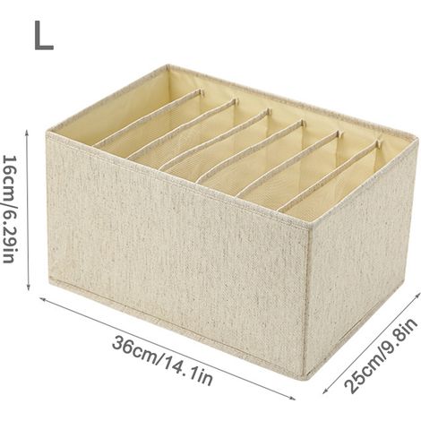 Aufbewahrungsbox aus Leinen und Baumwolle (1 Stück, 7 Fächer, großes Modell 16x36x25 cm) für feine Kleidung, Hosen und Jeans. (1/5)