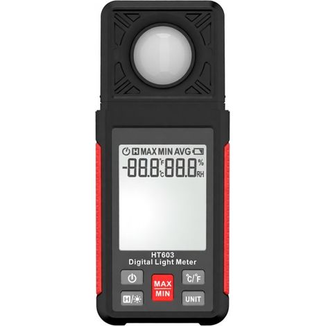 Irovami Luxmètre numérique HT603, luxmètre 200 000 lux avec écran LCD rétroéclairé, mesure de l'humidité et de la température ambiantes (1/5)