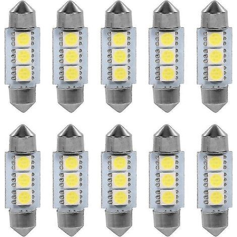 Lot de 10 ampoules LED festonnées blanches 36 mm 12 V 3 SMD 5050 pour éclairage intérieur de voiture (1/3)