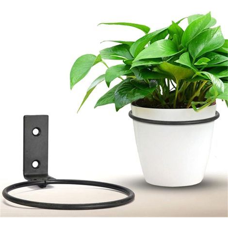 Supporto murale flessibile per vasi di fiori in ferro, diametro 18 cm, nero, adatto per giardino e balcone, 1 pezzo (1/5)