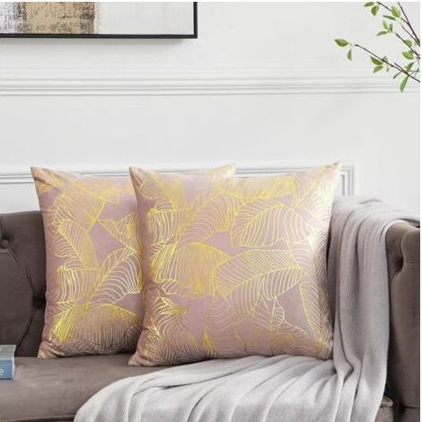 TAISHENGDA-Fodere Per Cuscini 50x50 Cm Velluto Foglie D'oro Fodere Per Cuscini Per Divano Decorativo Fodere Per Cuscini Cuscino Per Divano Camera Da Letto Soggiorno Set Di 2 (1/5)