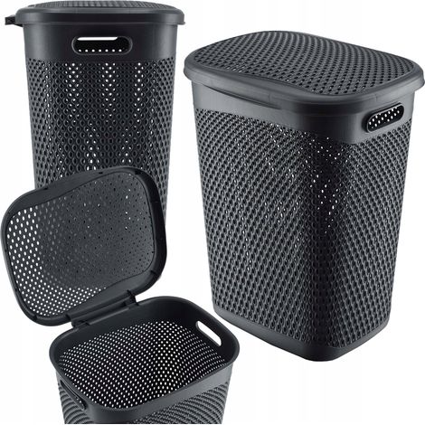 Cesto per biancheria in plastica leggera KADAX - Cesto per biancheria in plastica - Traspirante - con coperchio - Grigio (1/5)