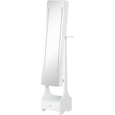 Armadio Portagioie a Specchio con Luci LED 37x30x158 cm in MDF Bianco (1/5)