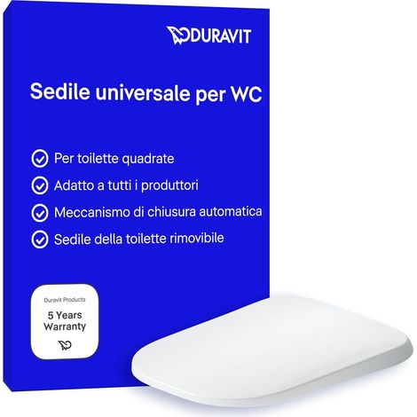 Duravit Sedile Univavo, sedile wc universale ovale, Sedile della toilette con doppio meccanismo a chiusura rallentata, tavoletta wc Sgancio rapido per una facile installazione, prodotto in UE, Bianco (1/5)