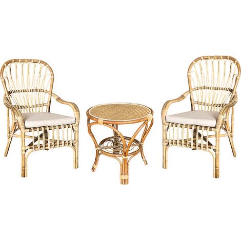 Salón Manao madera de bambú 2 sillones y 1 mesa con cojín gratuito (1/5)