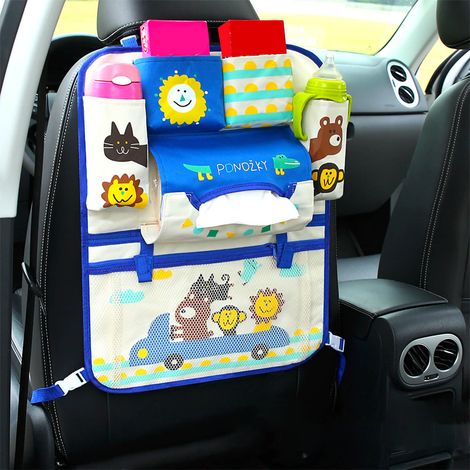 (Exklusiv für Südostasien) Autositztasche im koreanischen Stil mit blauem Bärenmuster, Babyaufbewahrungsbox und Hängetasche für sorgenfreies Reisen. (1/5)