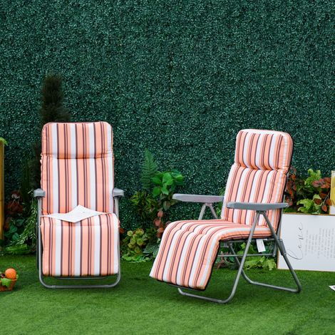 Chaise longue d’extérieur en 2 pièces fauteuil inclinable à 5 positions coussin orange - Dimensions: 60x75x102cm - Couleur: Gris