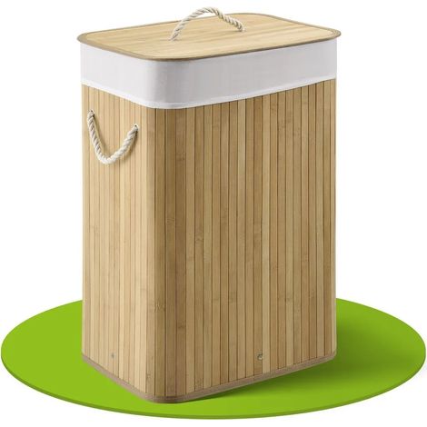 Panier à linge en bambou bouclé de 72 litres avec sac à linge, couvercle et poignées - Naturel (1/5)