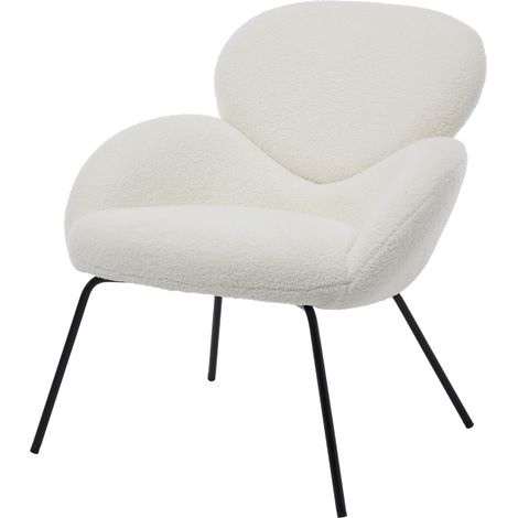 Wahson Fauteuil Relax en Fausse Fourrure avec Pieds en Métal, Fauteuils de Salon Moderne pour Chambre, Fauteuil Scandinave, Blanc
