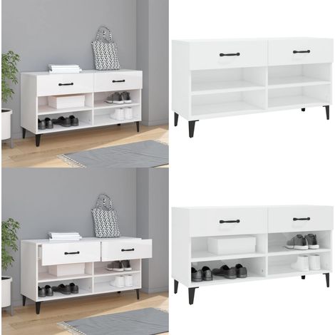 Scarpiera Bianco Lucido 102x35x55 cm in Legno Multistrato - Scarpiera da interno - Scarpiera per scarpe