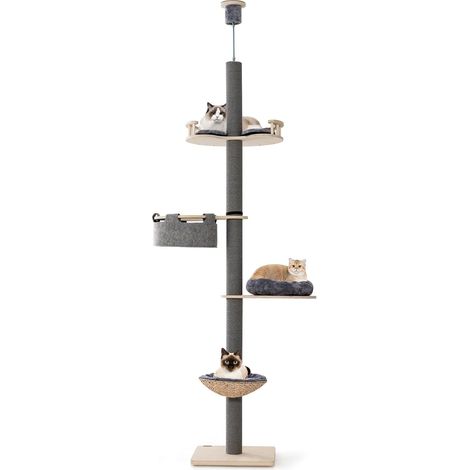 Goplus – Arbre à chat réglable 236-271cm – 5 niveaux avec griffoir, hamac, lit, panier – Construction robuste avec dispositif anti-basculement (1/5)