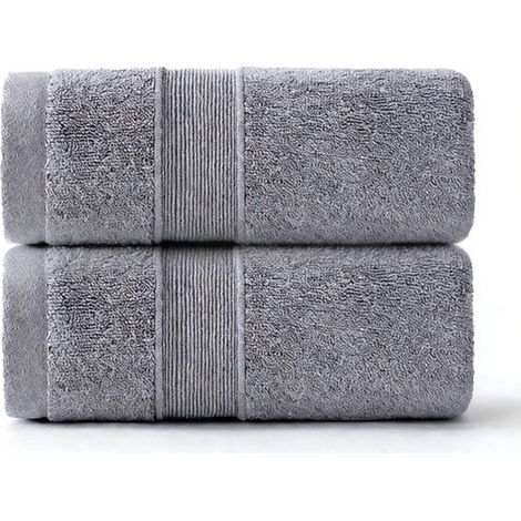 Set di due asciugamani da bagno in cotone, morbidissimi e altamente assorbenti, dimensioni: 70 x 130 cm, colore grigio. (1/5)